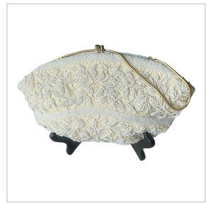 Vintage Beaded “Simpsons” Cream Clutch Purse Handcrafted Evening Bag Hong Kong